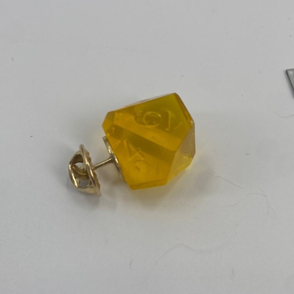 Handmade D&D yellow dice pin